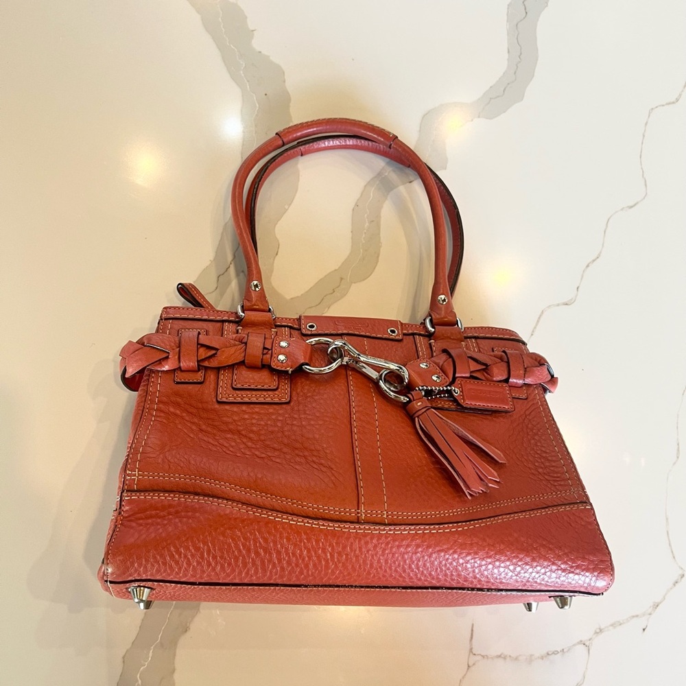 Coach Hampton Carryall Handbag Purse, Coral Pebbled Leather